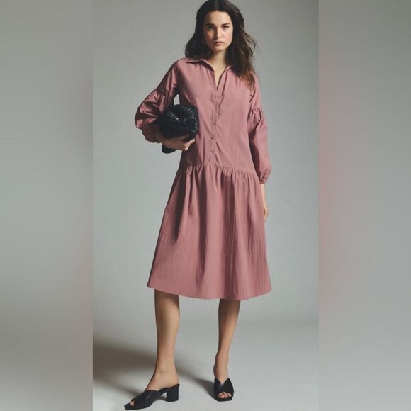 Anthropologie + Maeve Button-Front Taffeta Dress - Picture 1 of 6